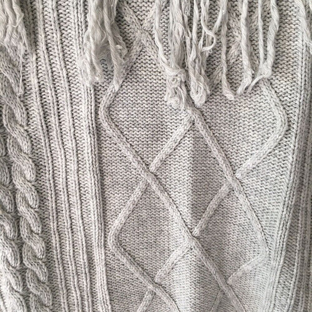 Fringe Knit Angora Off the Shoulder Sweater Small Grey Western Cowgirl Boho - Picture 9 of 10